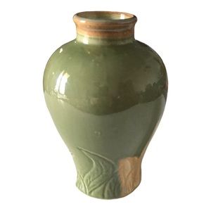 Vintage Unmarked Green Art Pottery Vase